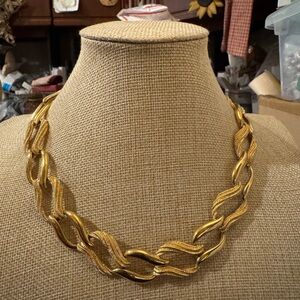 Vintage 1980’s Napier Necklace- fancy links shiny gold tone & textured gold tone